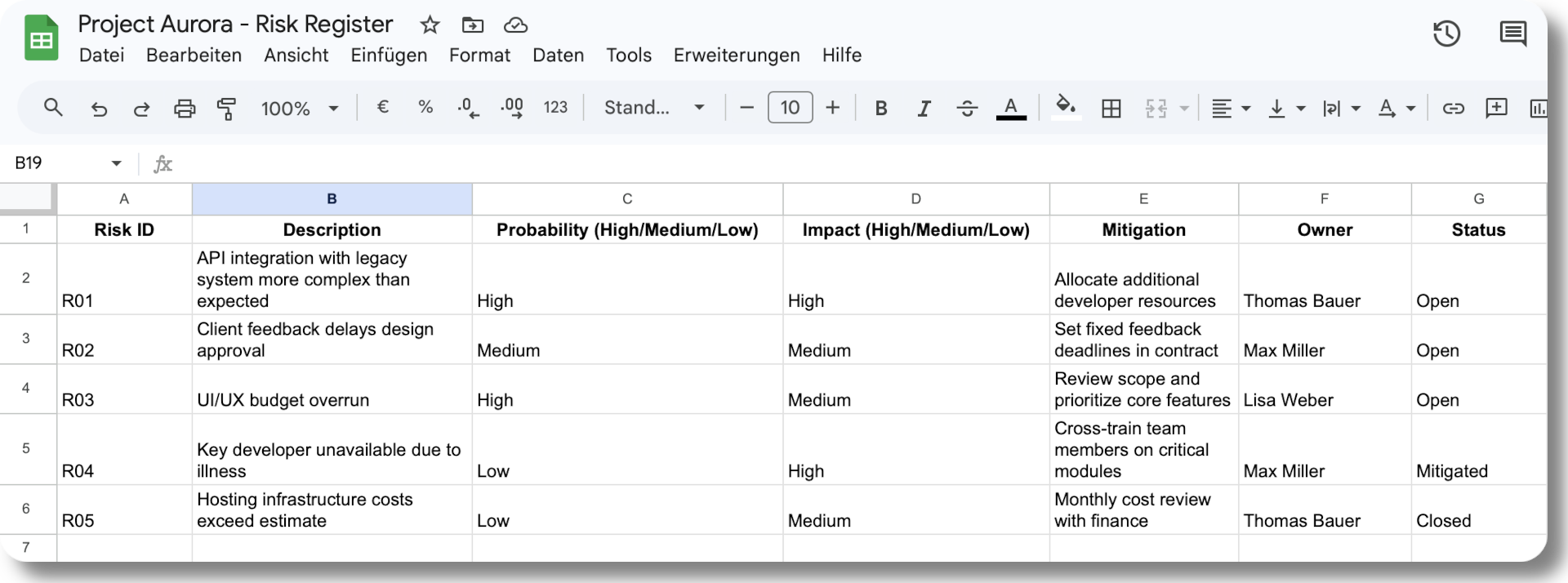 Automatischer Projektstatusbericht: Risikodaten aus Google Sheets als Quelle