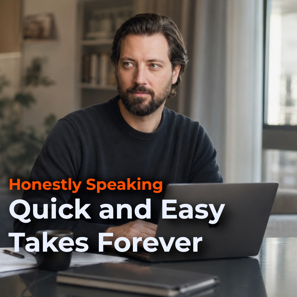 Thorben Vogt sits thoughtfully at a desk by the window, natural light, laptop open, symbolizing the question of why things take longer than you plan.